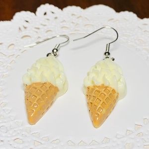 Fanciful Vanilla Ice Cream Cone Drop Earrings